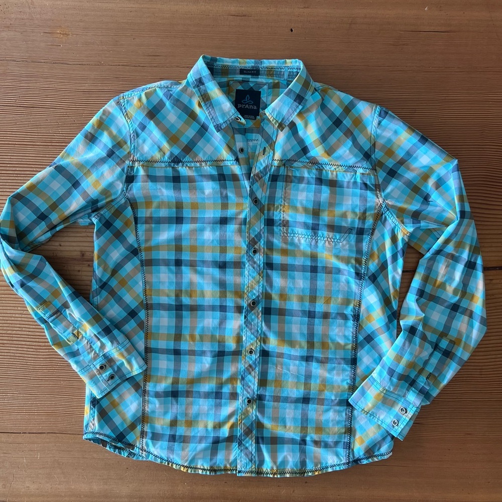 Prana Men's Blue Plaid Shirt
